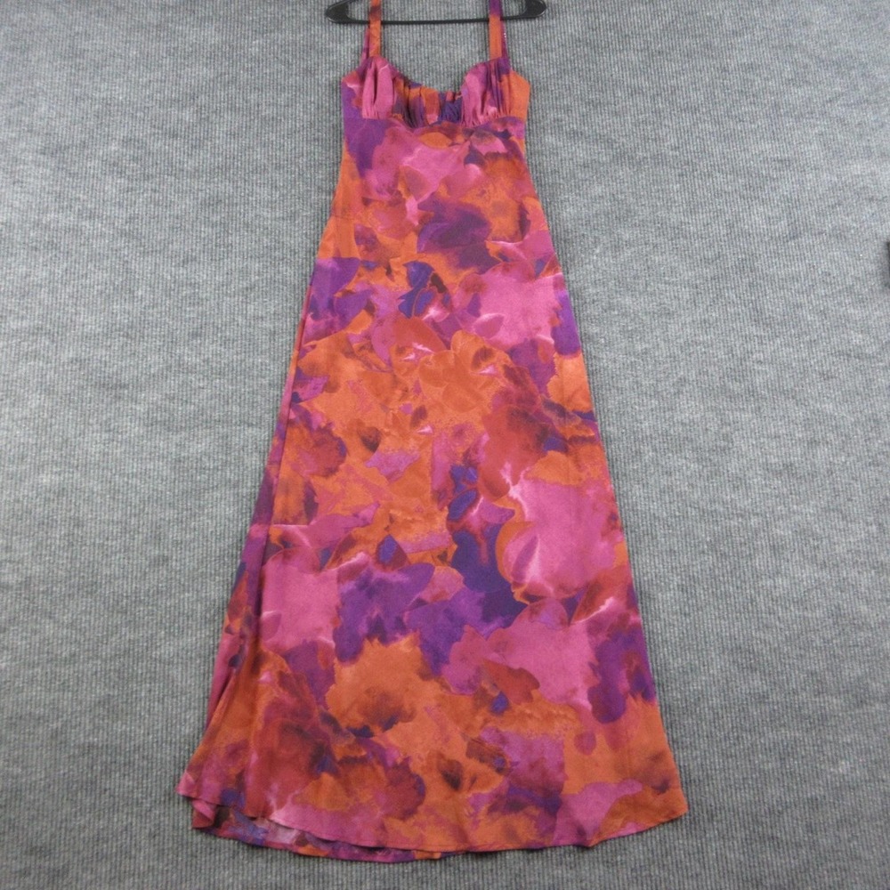 Billy J Dress Womens 12 Multicolor Slip Dress Midi Satin Floral Lined 59in NWT